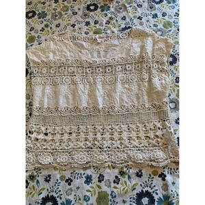 b SHARP Cream Crochet Lace Tunic Top Boho Festival Size L